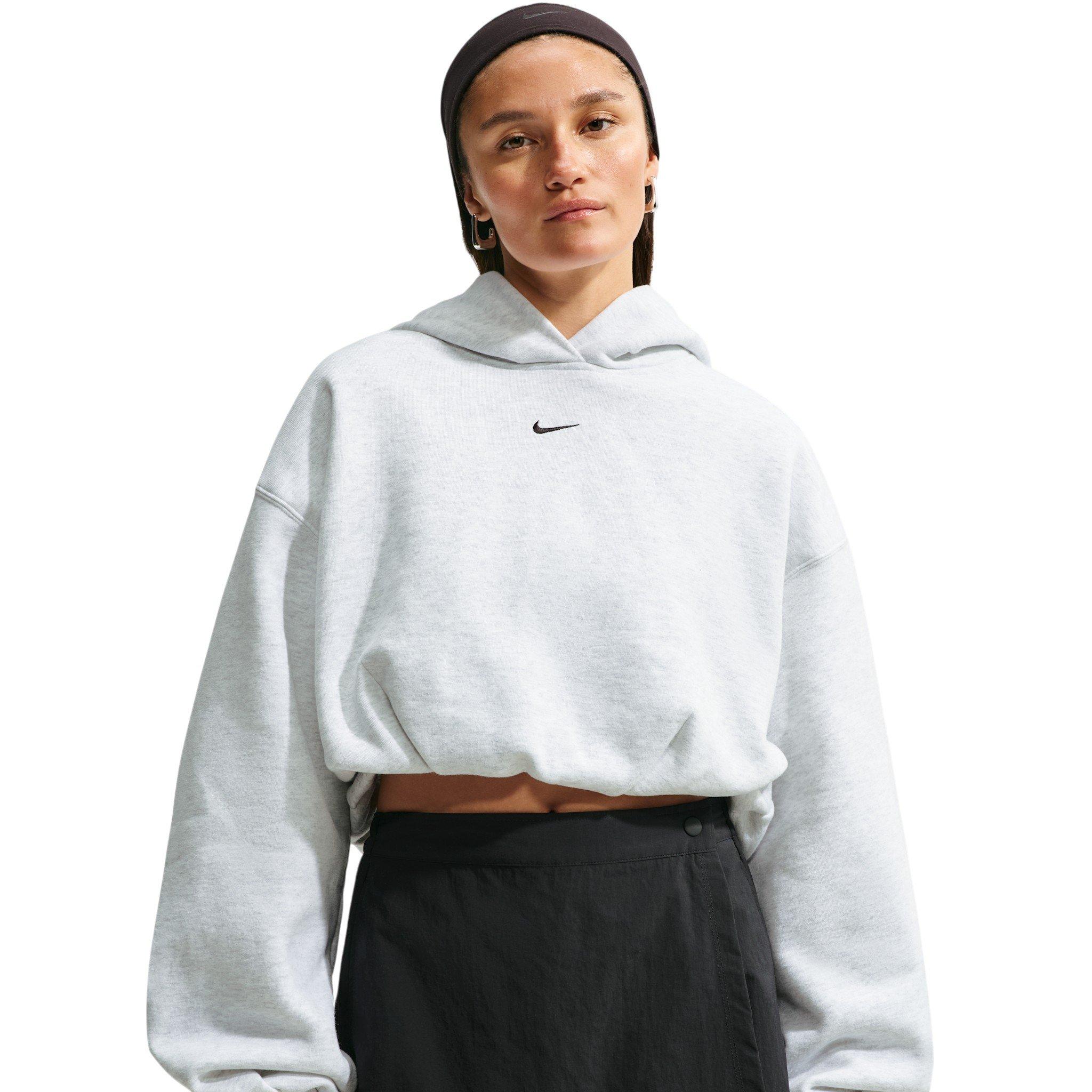 Nike Women's Studio Fleece Medium Weight Oversized Cropped Hoodie - Birch Heather - BIRCH HEATHER